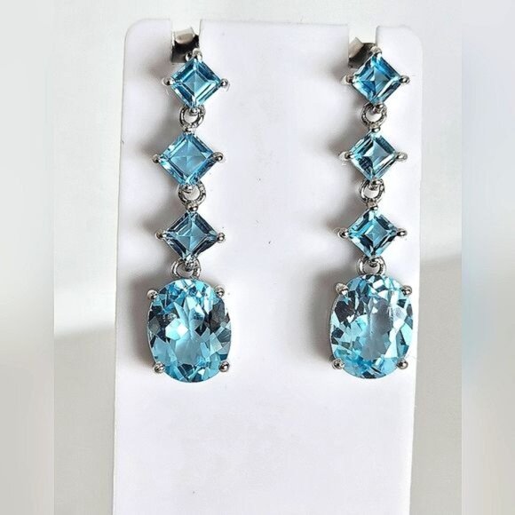 Natural Sky Blue Topaz 925 Sterling Silver Earrings - Picture 7 of 7
